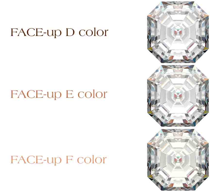 You'll be hard-pressed to see a difference in color when looking at these particular diamonds face-up.